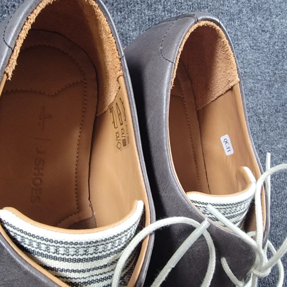 J Shoes Grail Fab Leather Textile Oxford Men Size 11 Gray Stripe Lace‎ Up
